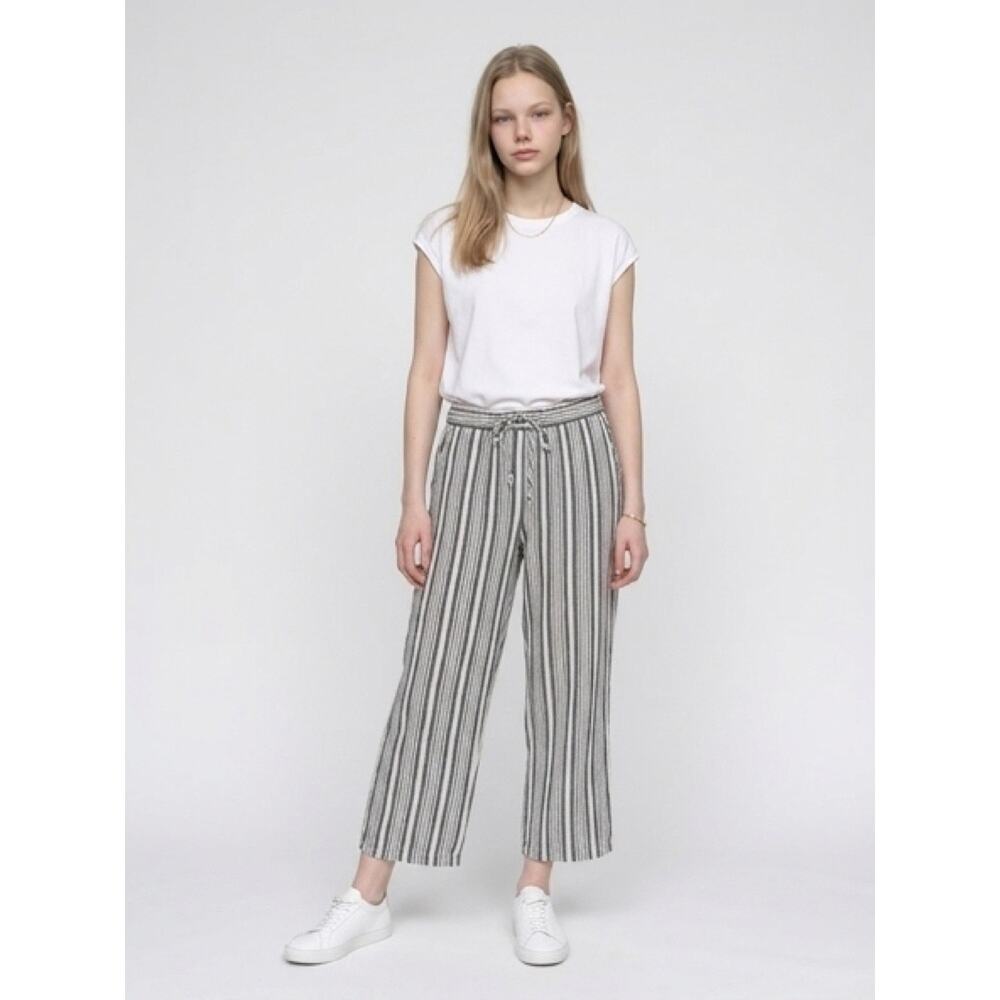 Old Navy Wide‑Leg Cotton Blend Pants Size L Boho Striped Drawstring Casual